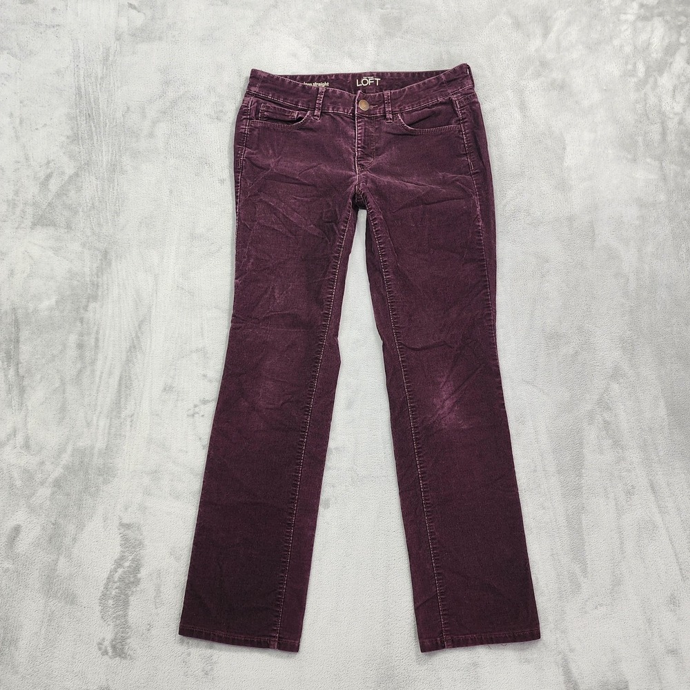 Ann Taylor LOFT Pants Womens 2P Burgundy Corduroy Modern Straight Chino Stretch